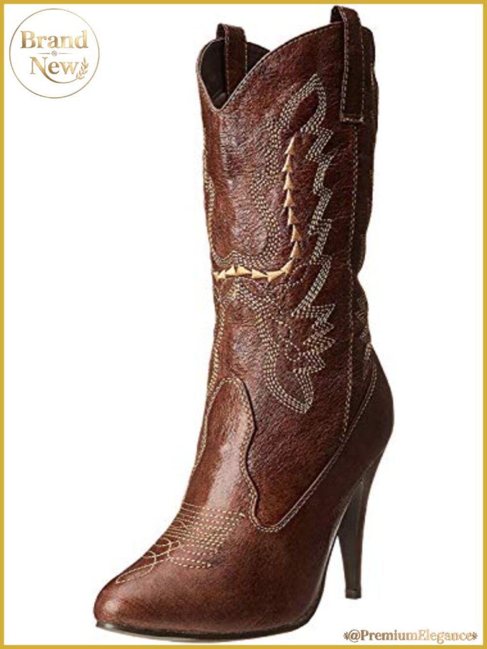 Women's Western Cowgirl Boot Stacked Heel Distressed PU Mid-Calf